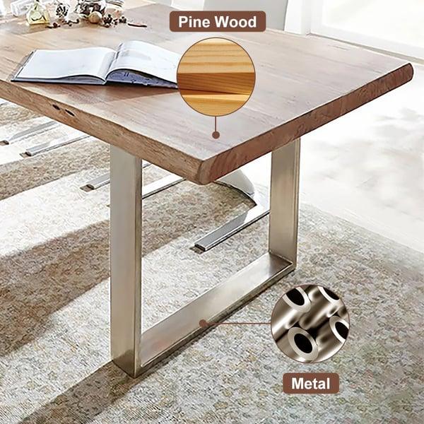 Rustic Live Edge Dining Table for 6 Person Wooden Tabletop Sled Base - Woodartdeal