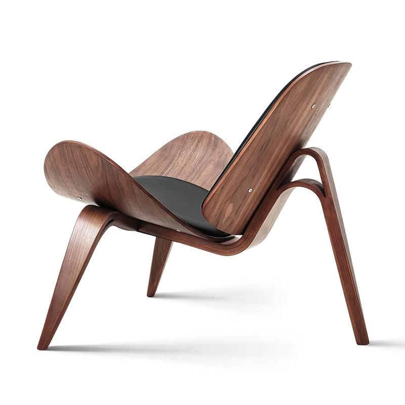 Modern Shell Chair Italian Leather Lounge Chair , Walnut