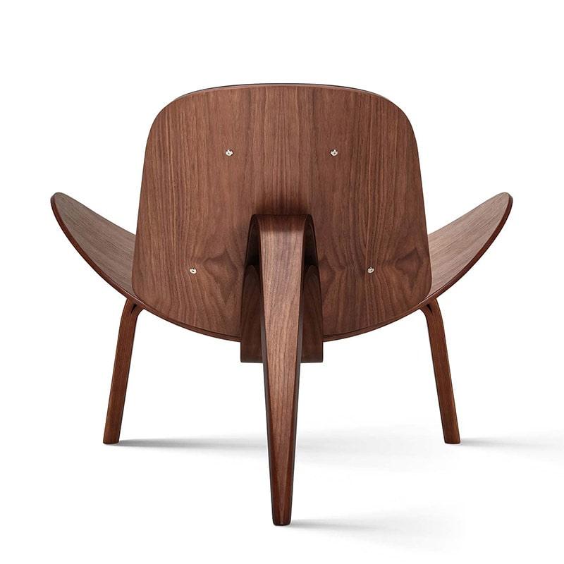 Modern Shell Chair Italian Leather Lounge Chair , Walnut