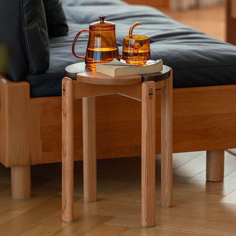 Cherry Wood And Black Walnut Wood Stackable Stool Four-Leaf Clover Dining Chair Side Table