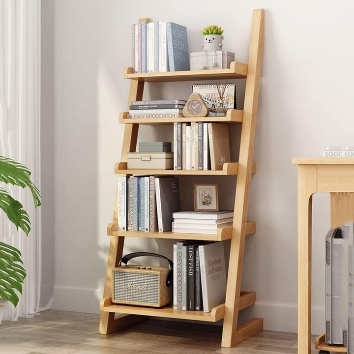 Solid Wood 5-Tier Ladder Shelf Bookcase in Walnut - Woodartdeal