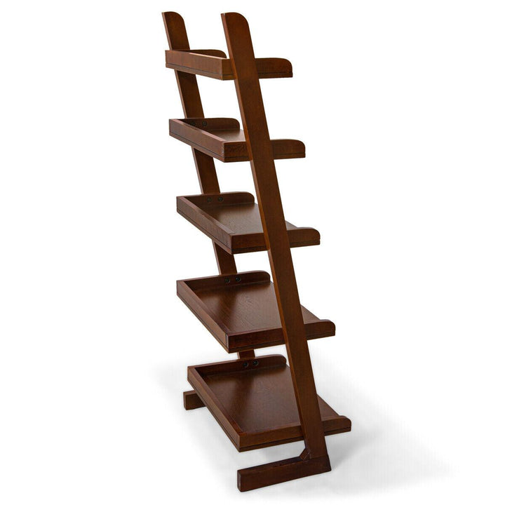 Solid Wood 5-Tier Ladder Shelf Bookcase in Walnut - Woodartdeal