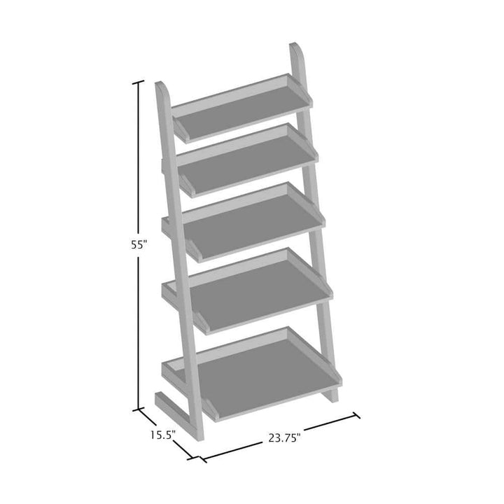 Solid Wood 5-Tier Ladder Shelf Bookcase in Walnut - Woodartdeal