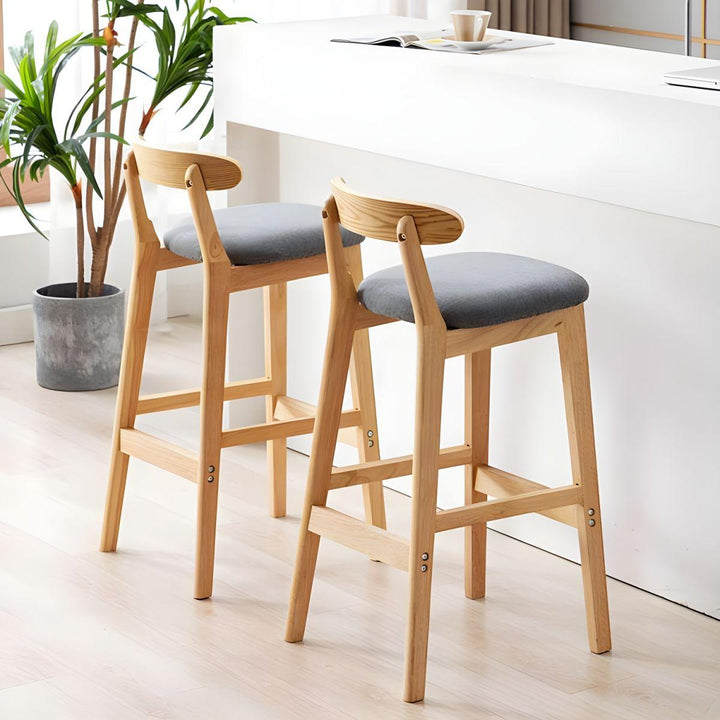 Solid Wood Bar And Counter Stool Linen Cushion with Back Wood Frame - Woodartdeal