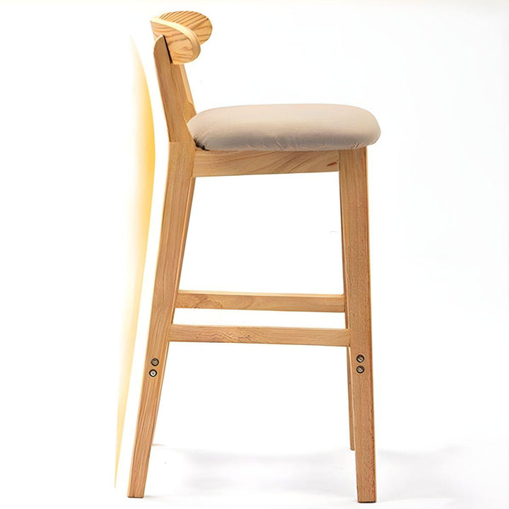 Solid Wood Bar And Counter Stool Linen Cushion with Back Wood Frame - Woodartdeal