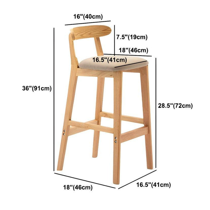 Solid Wood Bar And Counter Stool Linen Cushion with Back Wood Frame - Woodartdeal