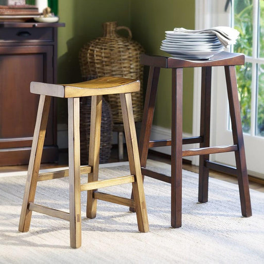 Solid Wood Saddle Seat Kitchen Counter Stool And Bar Stool - Woodartdeal