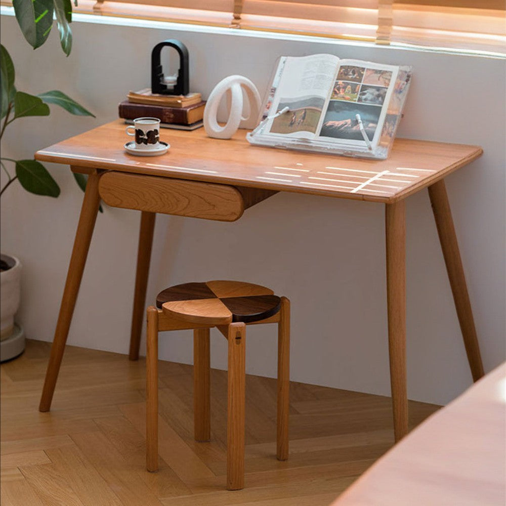 Cherry Wood And Black Walnut Wood Stackable Stool Four-Leaf Clover Dining Chair Side Table