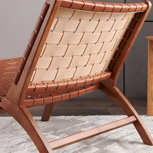 (Solo) Saddle Leather Handwoven Chair - Oak Frame Handmade Recliner Chair