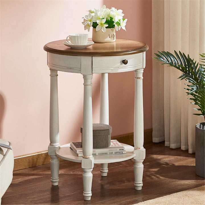 Vintage Sofa Side Table with Drawers and Open Shelves - Woodartdeal