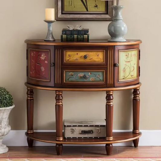 Retro Hand-Painted Semi-Circular Carved Wall-Mounted Hallway Table