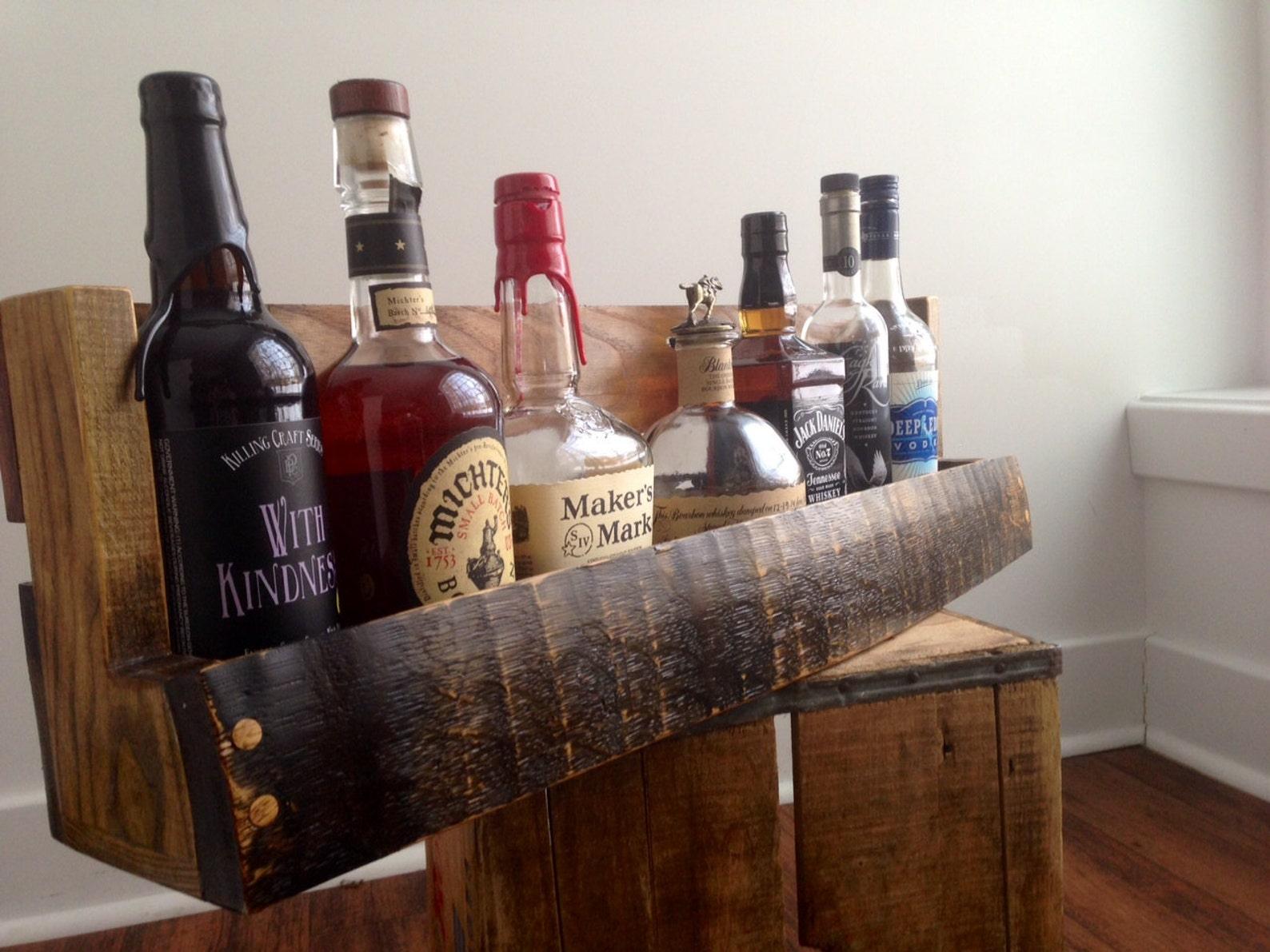 Whiskey barrel stave shelf liquor display shelf Set of 2