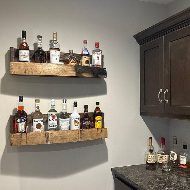 Whiskey barrel stave shelf, liquor display shelf, Set of 2 - Woodartdeal