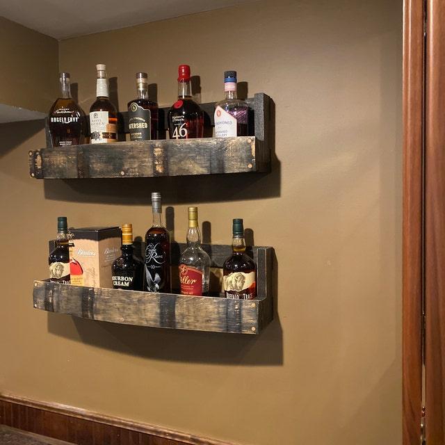 Whiskey barrel stave shelf, liquor display shelf, Set of 2 - Woodartdeal