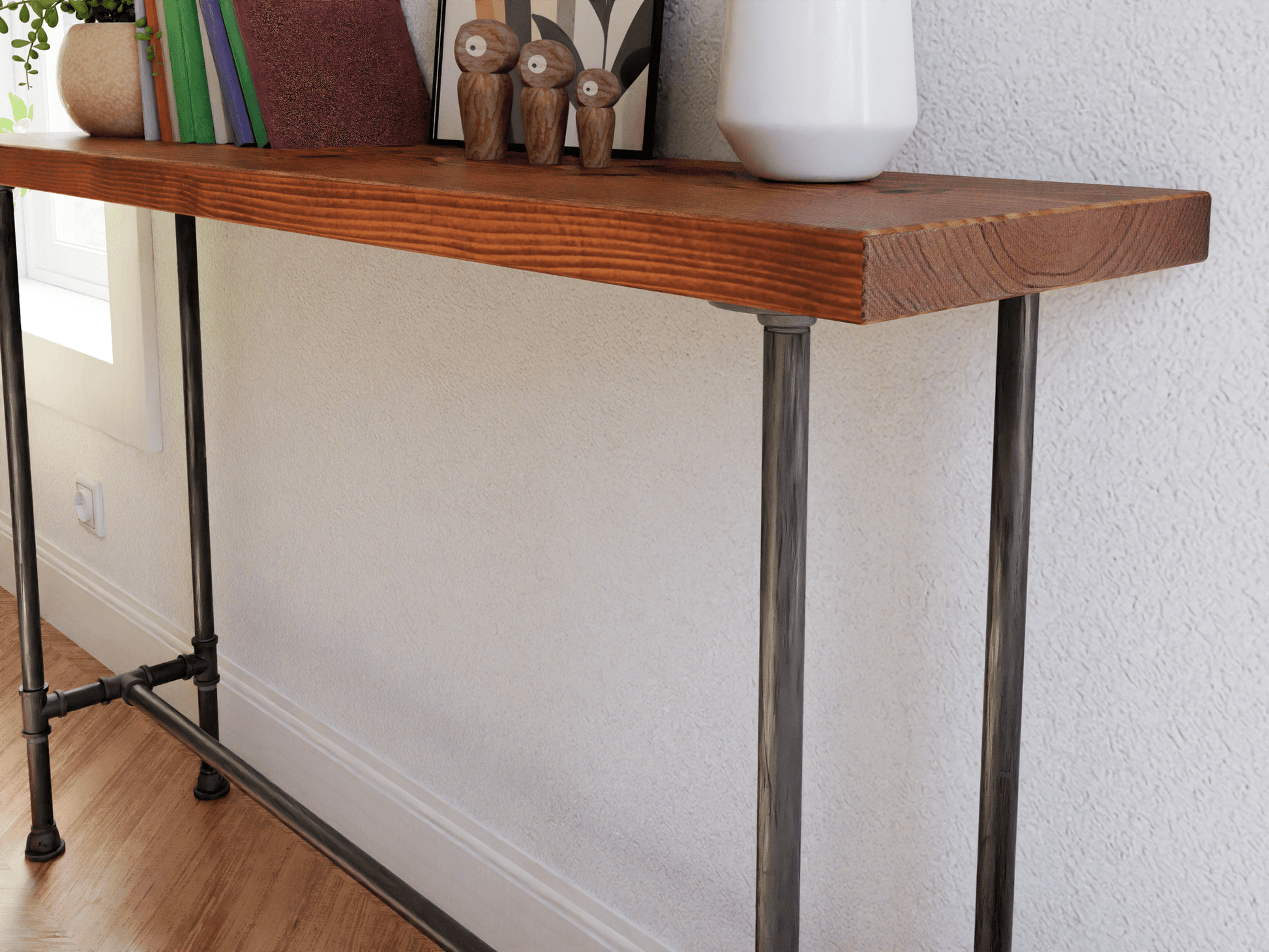 Wood and pipe console table, Rustic console table - Woodartdeal
