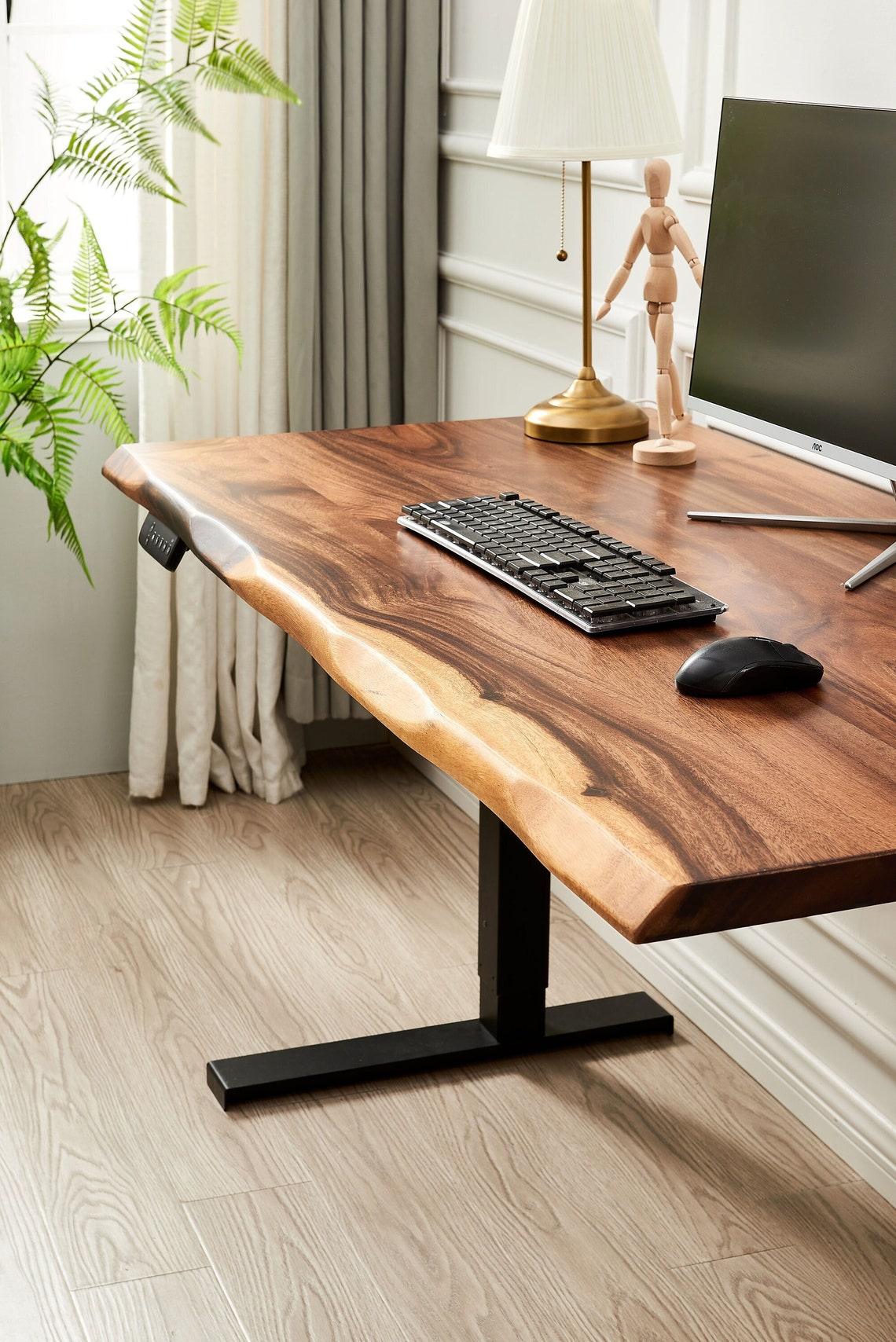 Woodartdeal Height Adjustable Live Edge Standing Desk, Black Walnut - Woodartdeal