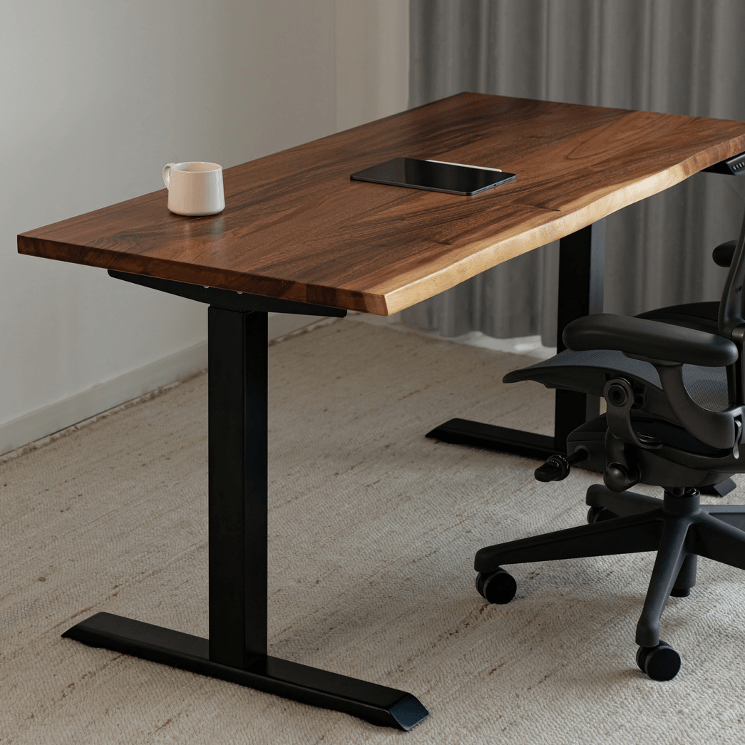 Woodartdeal Height Adjustable Live Edge Standing Desk, Black Walnut - Woodartdeal