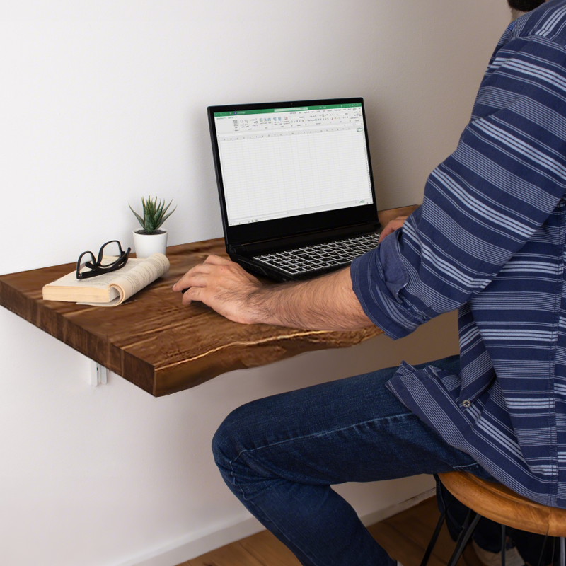 Live Edge Foldable Floating Table, Fold Down Work Table, Space-saving ...