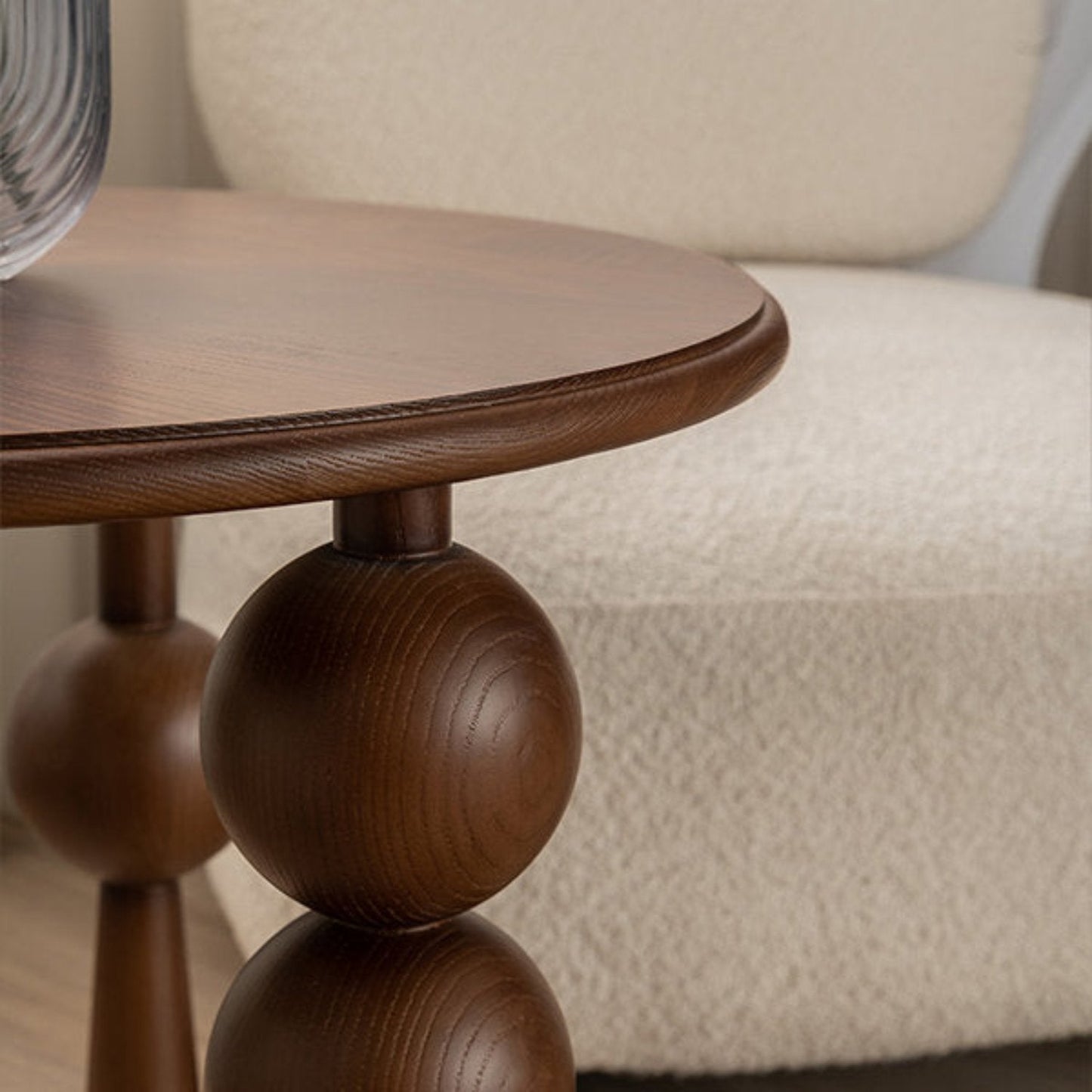 Mid-Century Modern Ash Solid Wood Sphere Legged Side Table