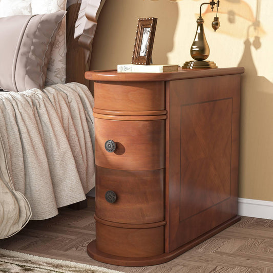 Elegant wooden corner cabinet with curved drawers and a vintage brass lamp on top, set against a cozy bedroom backdrop, exuding warm, traditional charm perfect for classic interiors. #HomeDecor #FurnitureDesign #BedroomStyle